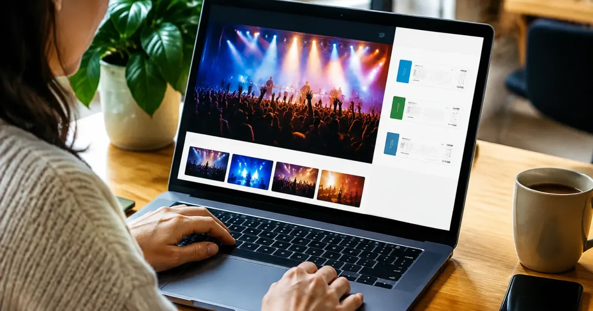 Biglietti concerto in vendita su schermo computer illuminato