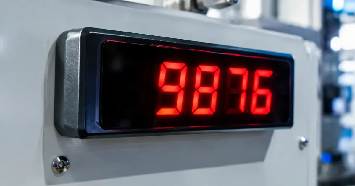 Contatore mostra cifre rosse decrescenti luminose su display nero
