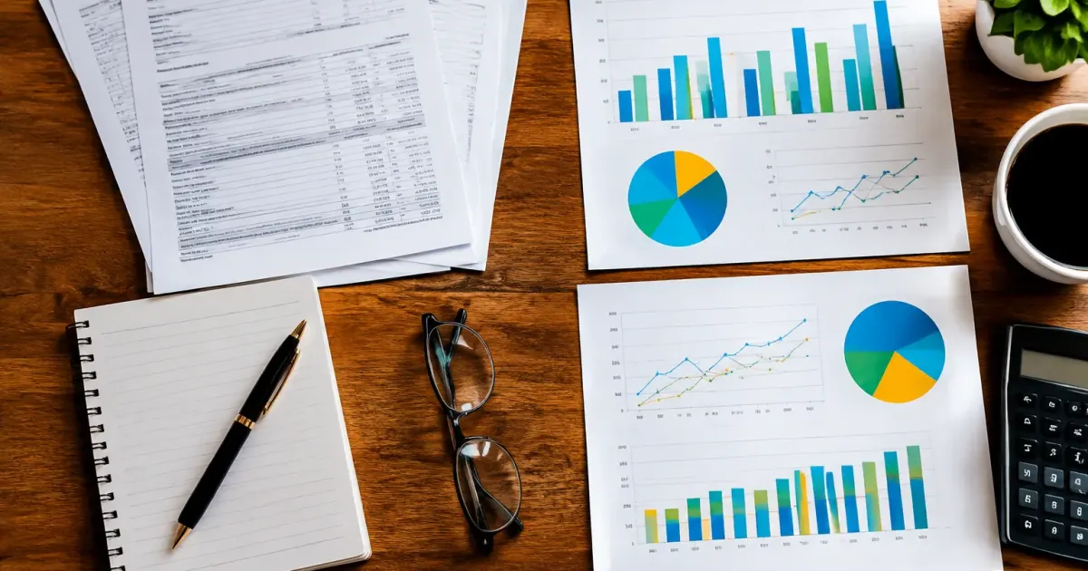 Documenti e grafici finanziari disposti in due colonne