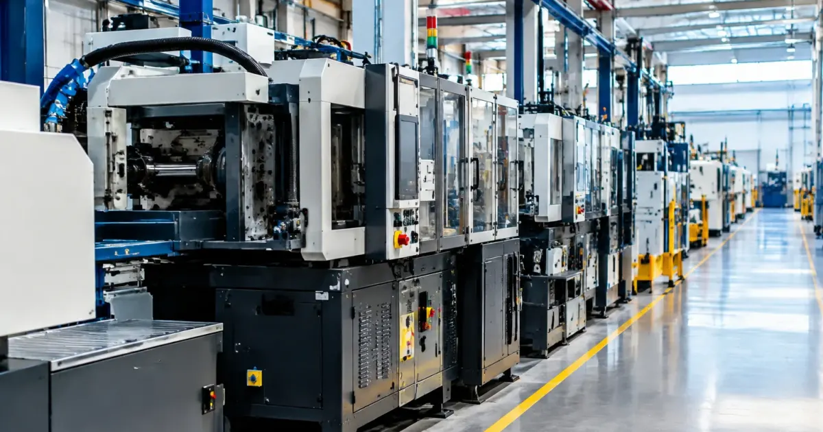 Impianto industriale moderno con macchinari produttivi allineati in fabbrica