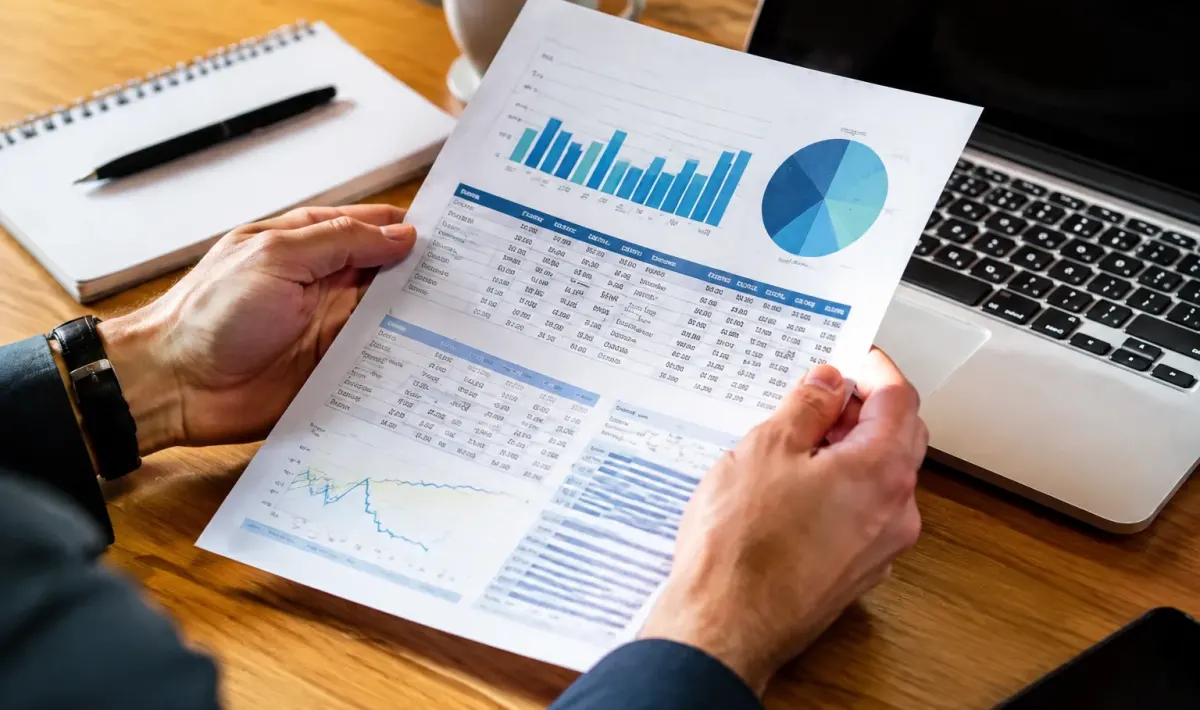Mani esaminano foglio paga con dati finanziari dettagliati