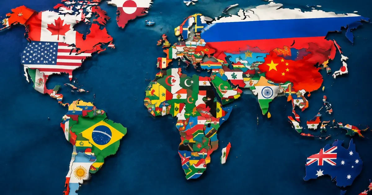 Mappa mondiale con bandiere nazionali evidenziate secondo ranking sicurezza