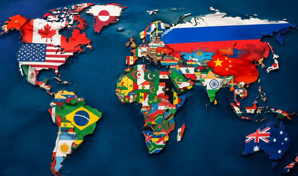Mappa mondiale con bandiere nazionali evidenziate secondo ranking sicurezza