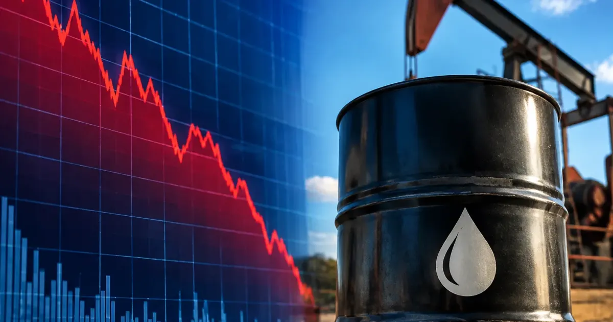 Grafico finanziario mostra prezzo petrolio greggio in discesa sotto quota cento dollari
