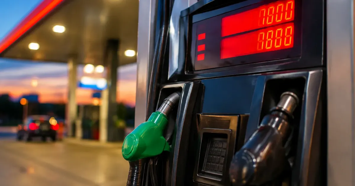 Pompa benzina con display prezzo illuminato in rosso