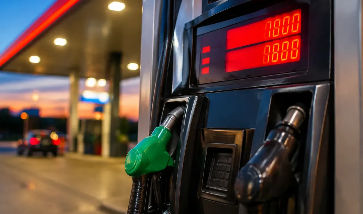 Pompa benzina con display prezzo illuminato in rosso