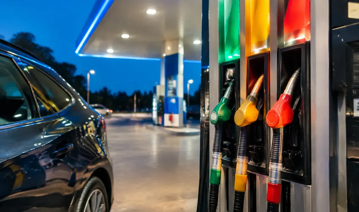 Pompa carburante con cifre costi illuminate verticalmente
