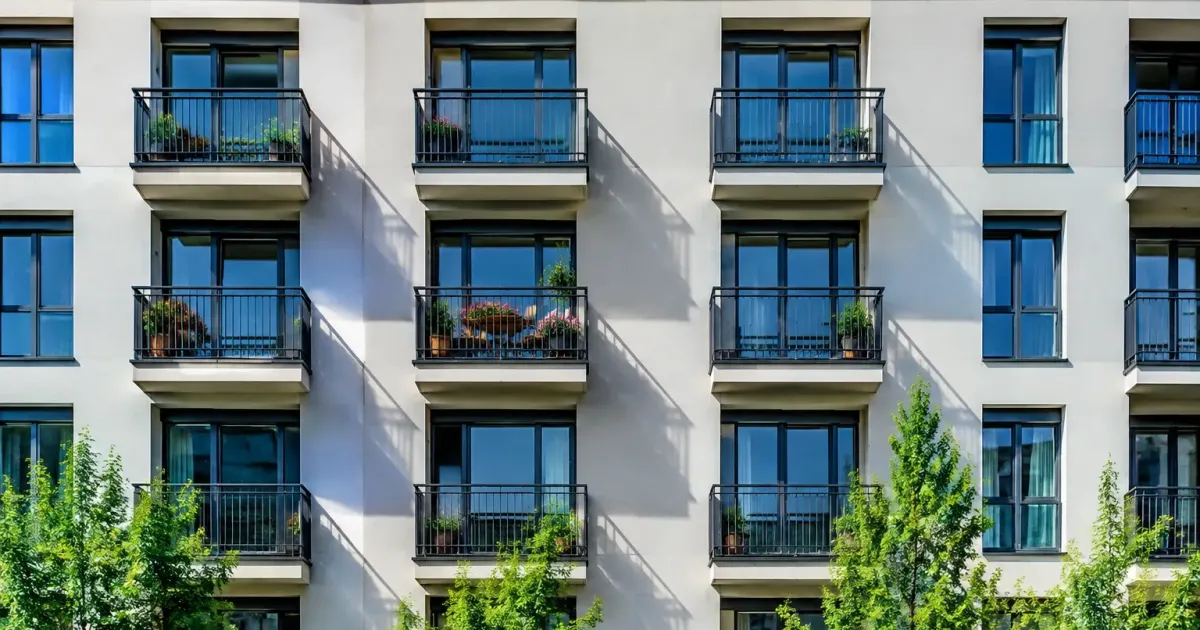 Residenza universitaria facciata frontale finestre balconi allineati