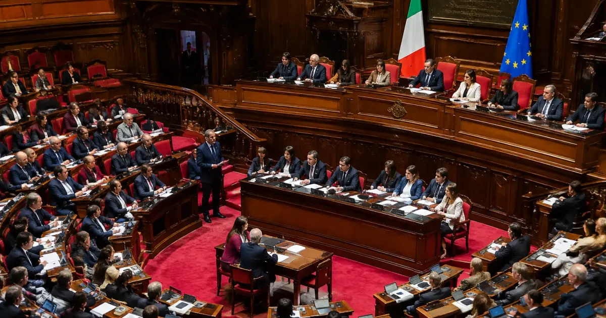 Parlamento italiano in sessione plenaria durante votazione legislativa