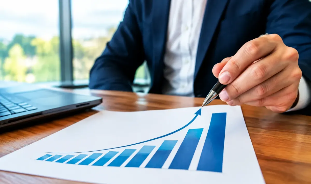 Grafico ascendente bilancio pubblico barre crescita dati numerici
