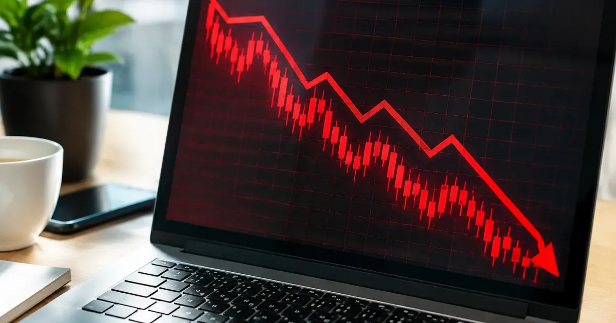 Grafico mercati rosso inclinato verso il basso su schermo